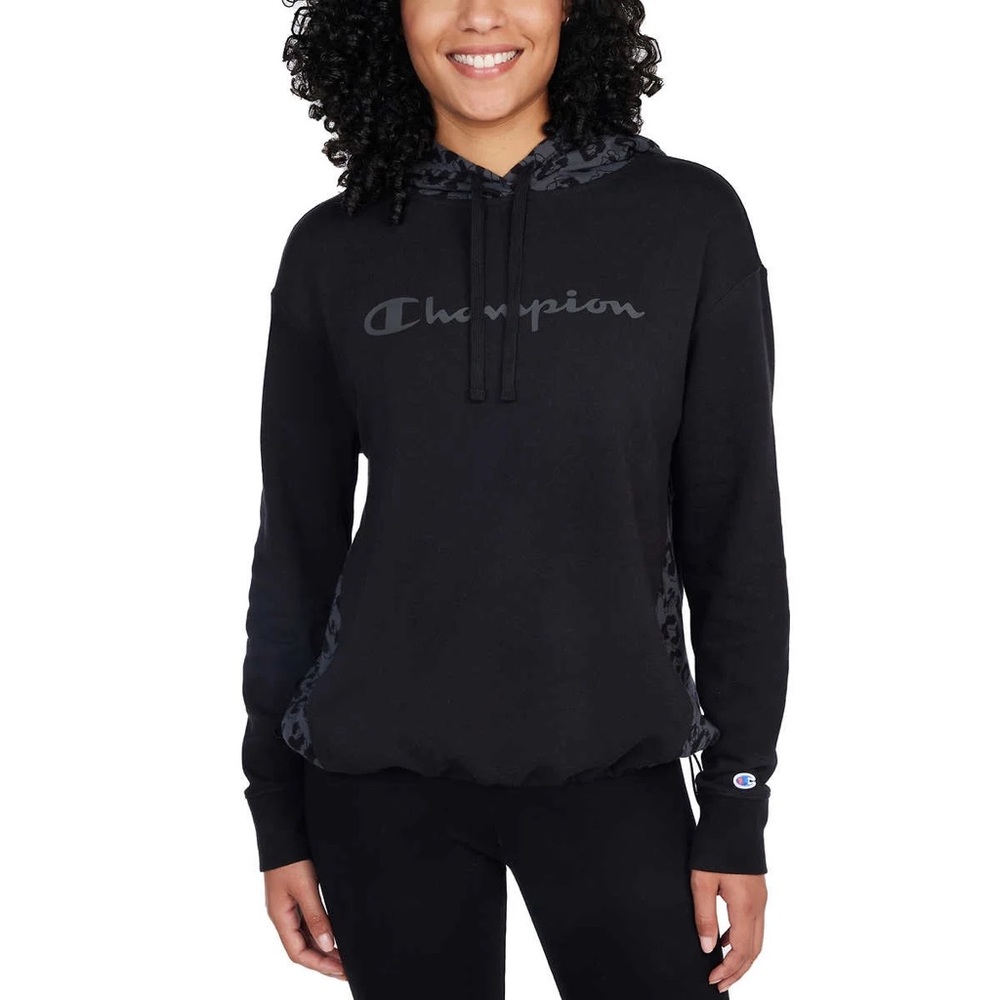 Champion Black Logo Hoodie XL Women’s Color Block Animal Print Pullover XL